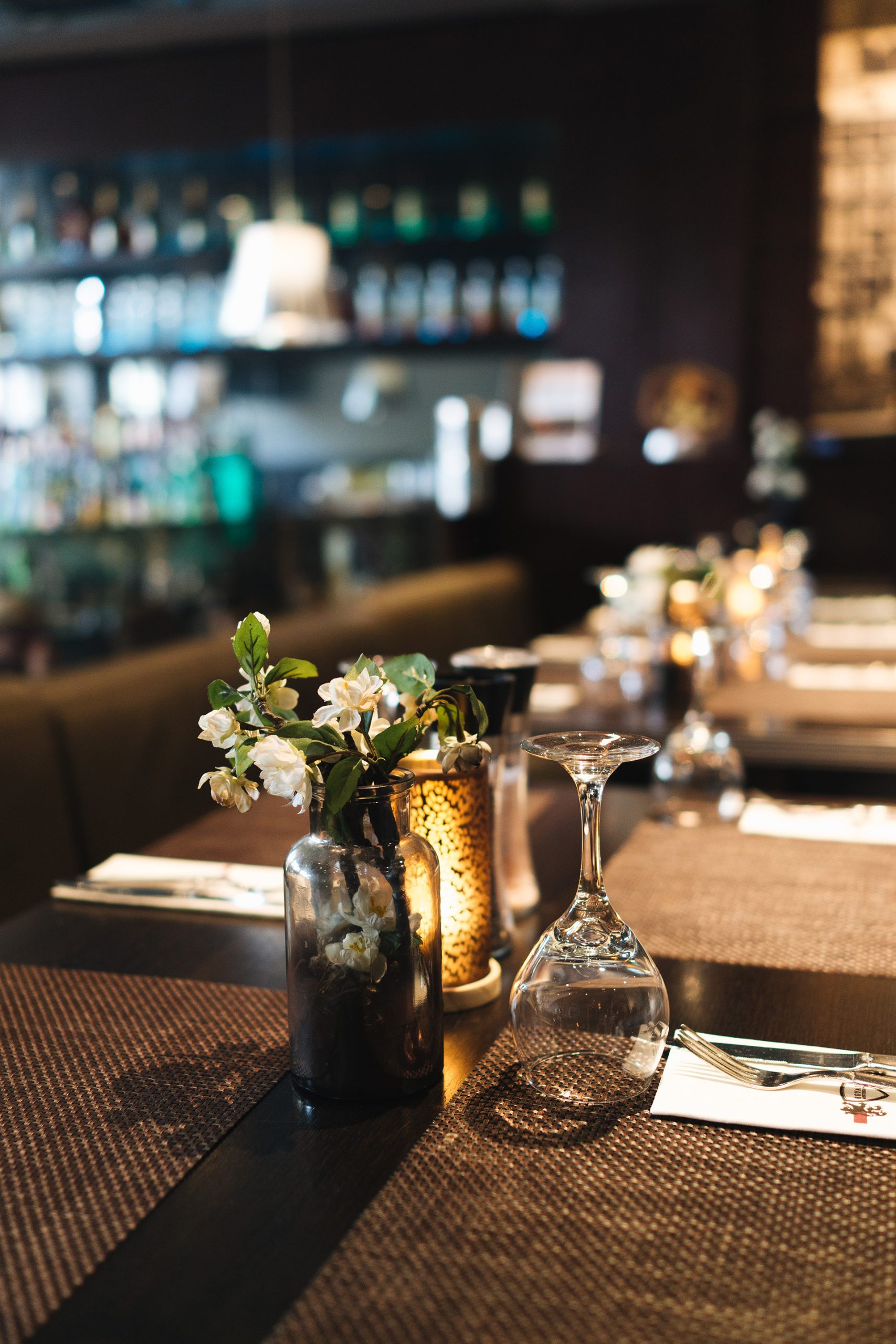 Glasses on a restaurant table