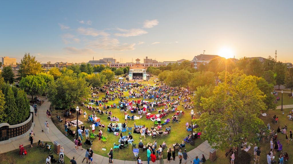 a large gathering of people in the park