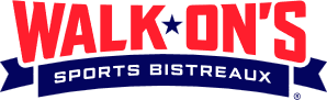 A vibrant logo featuring 'WALK-ON'S' in bold red letters with a blue star, and 'SPORTS BISTREAUX' in white on a blue ribbon below in Tuscaloosa, Alabama.