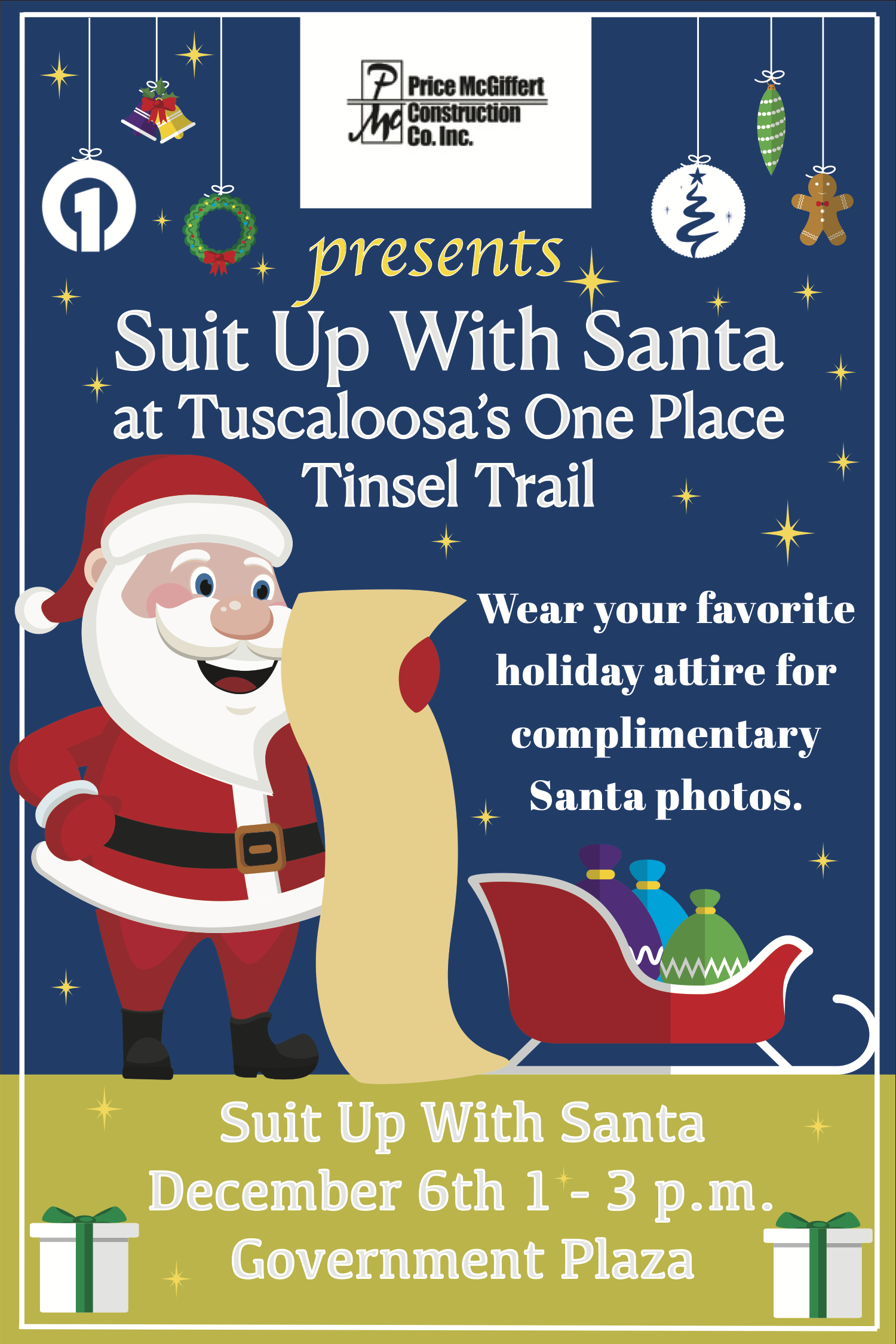 Price McGiffert Construction Co. Suit Up with Santa on Tuscaloosa’s One Place Tinsel Trail