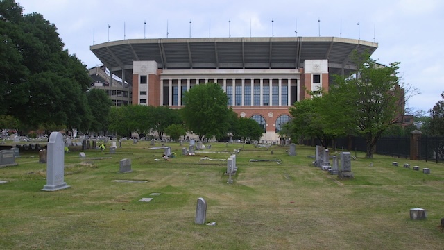 Evergreen Cemetery in the shadows of Bryant Denny Stadium in Tuscaloosa, Alabama.