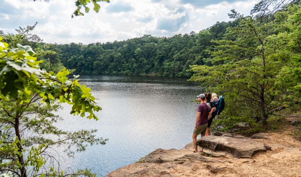 Family enjoys the cliffs and views of Lake Nicol in Tuscaloosa, Alabama