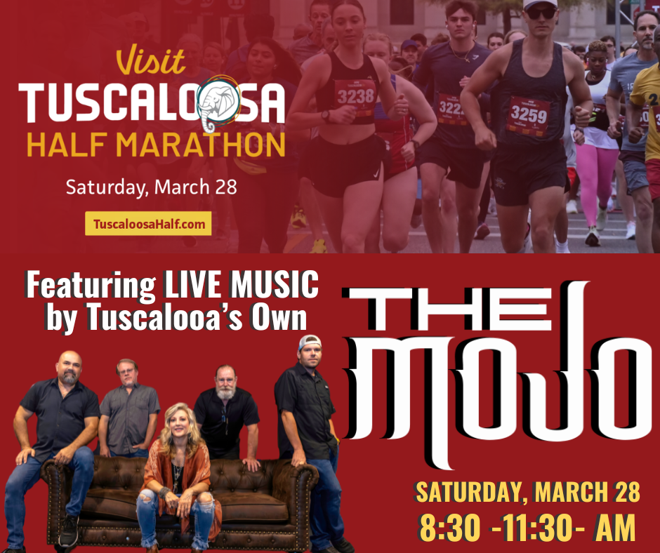 Tuscaloosa Half Marathon with live music by local artists in Tuscaloosa, Alabama.