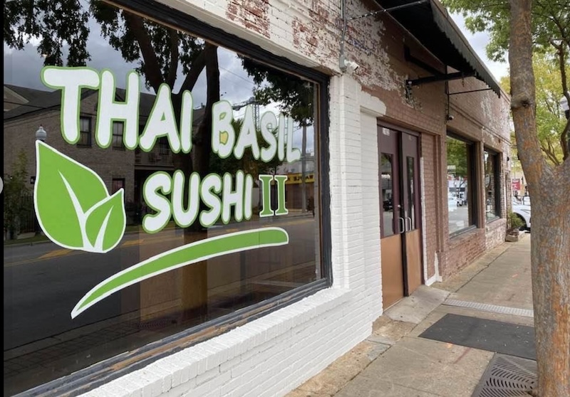 Storefront of Thai Basil Sushi, located on the strip in Tuscaloosa, Alabama