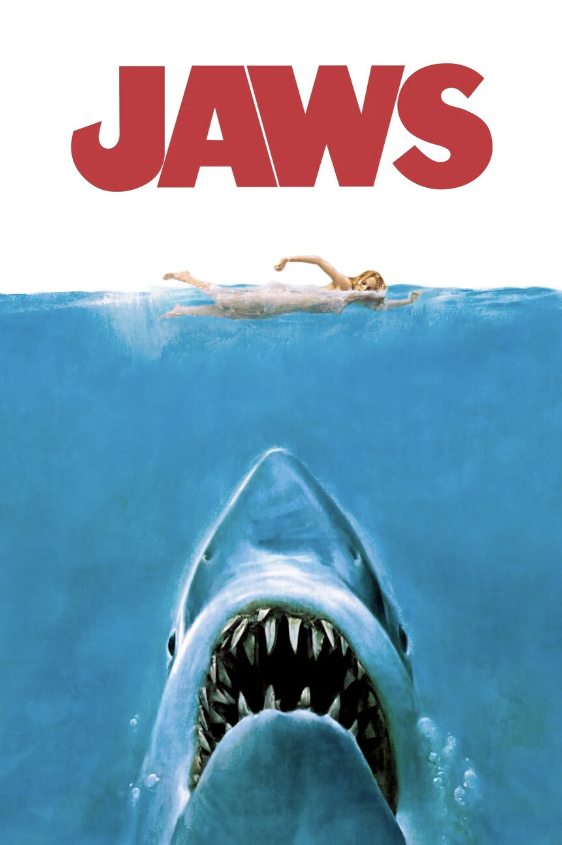 A woman in a white dress floats on her back in the ocean, with a massive great white shark swimming towards her from below in Tuscaloosa, Alabama.