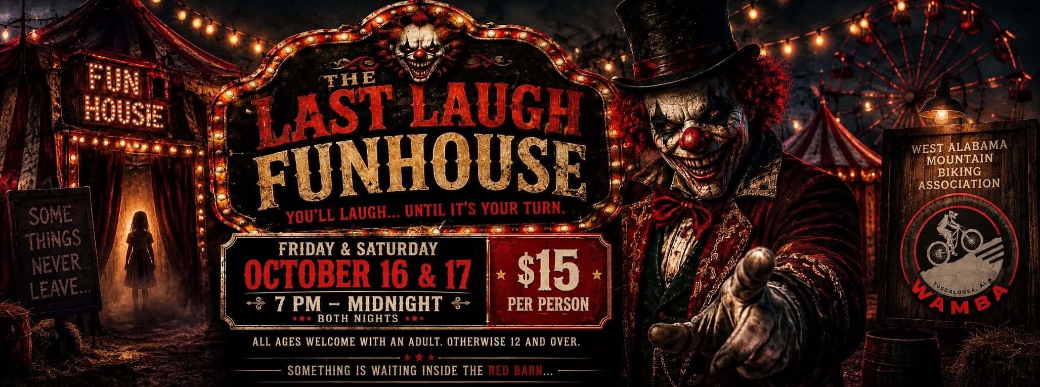 West Alabama Mountain Biking Presents Funhouse Haunted House on October 16 and October 17, 2026
