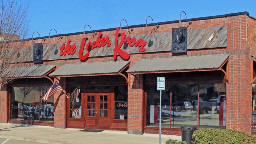 Exterior of The Locker Room, an Alabama Crimson Tide sports and gameday apparel store on University Blvd. in Tuscaloosa, AL.