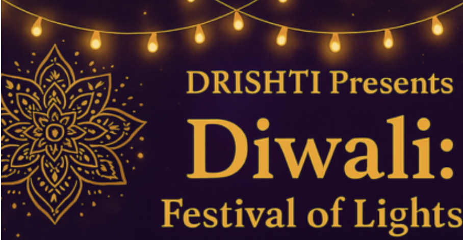 A festive graphic for Diwali featuring a golden mandala and string lights in Tuscaloosa, Alabama.